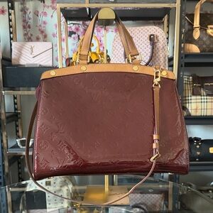 Louis Vuitton Patent Satchel in Deep Amarante with Tan Trim